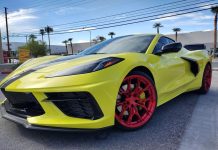 VR Forged Candy Red D01 Wheels on a Corvette C8